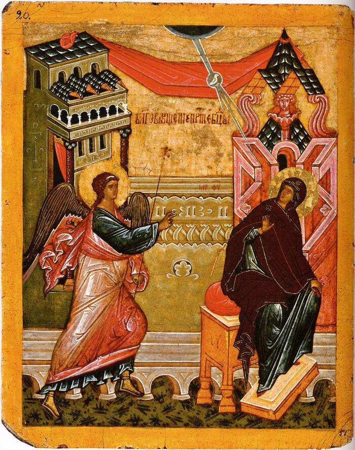 Благовещение Киевская двусторонняя икона-таблетка из Софийского собора