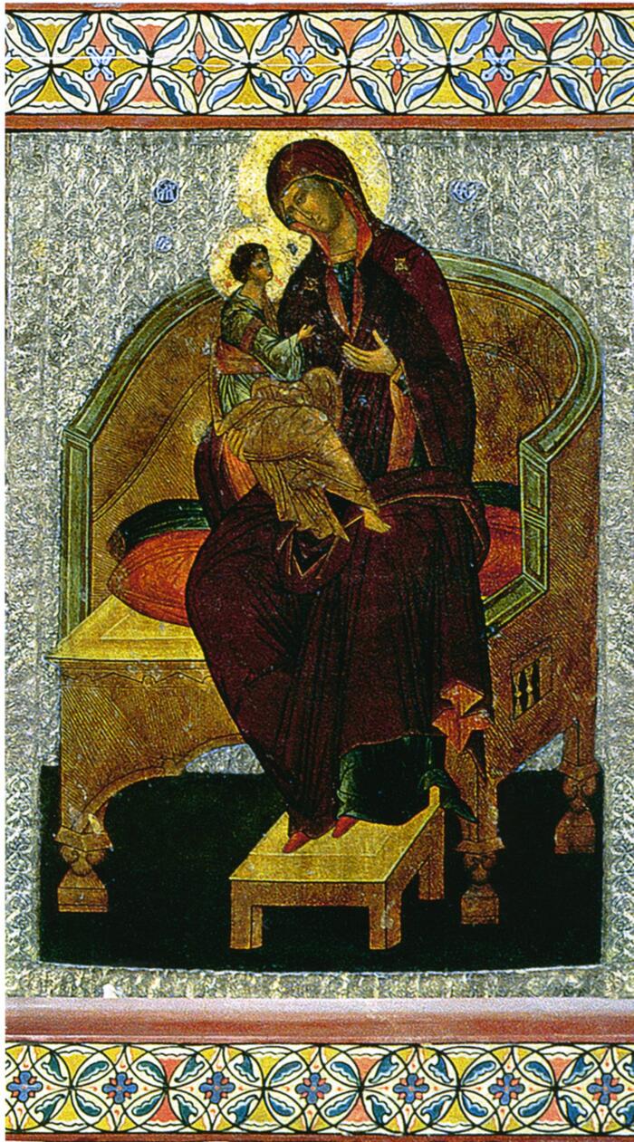 Богородица на троне также Божия Матерь на престоле из Софийского собора в Новгороде