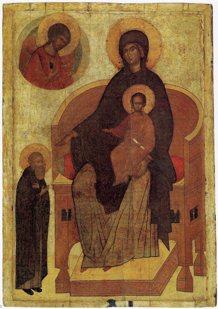 Богородица на троне с предстоящим Сергием Радонежским
